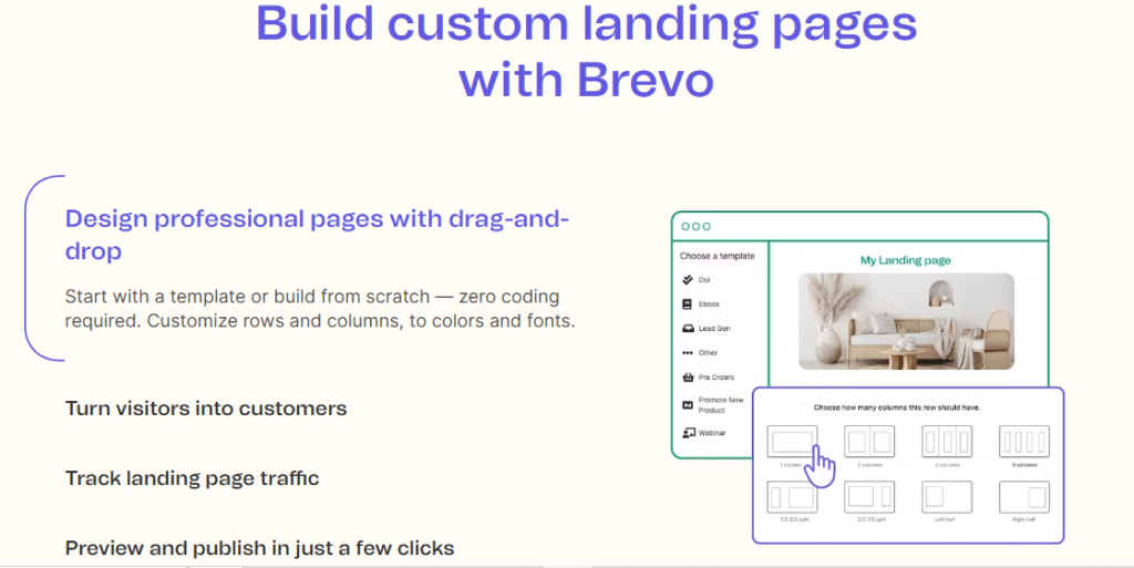 Brevo Landing page builder feature