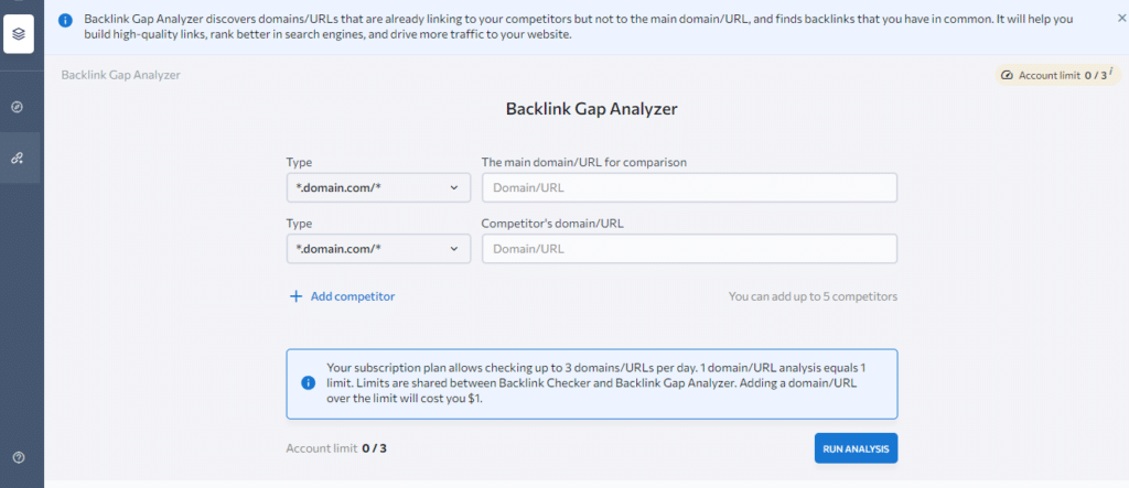 SE Ranking backlink gap analysis dashboard